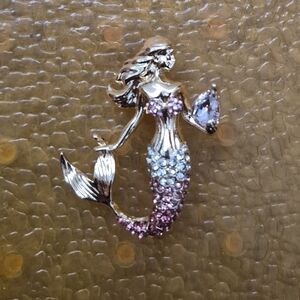 Elegant Mermaid Brooch with Silver and Pink Accents